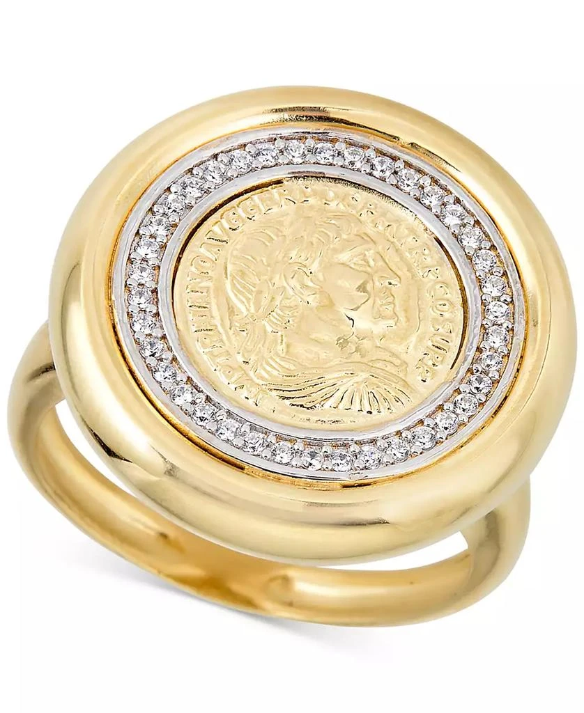 Macy's Diamond Coin Statement Ring (1/4 ct. t.w.) in 14k Gold-Plated Sterling Silver 1