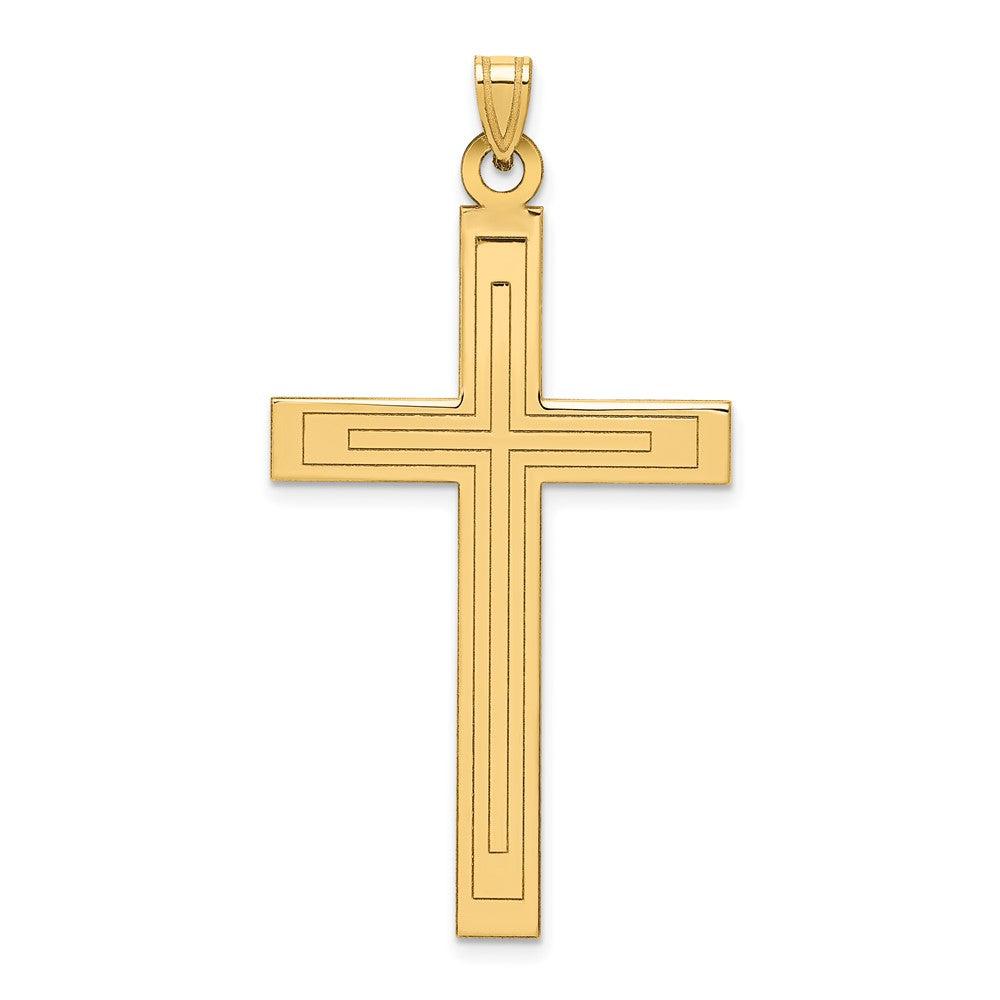 Diamond2Deal 14k Yellow Gold Solid Laser Etched Cross Pendant