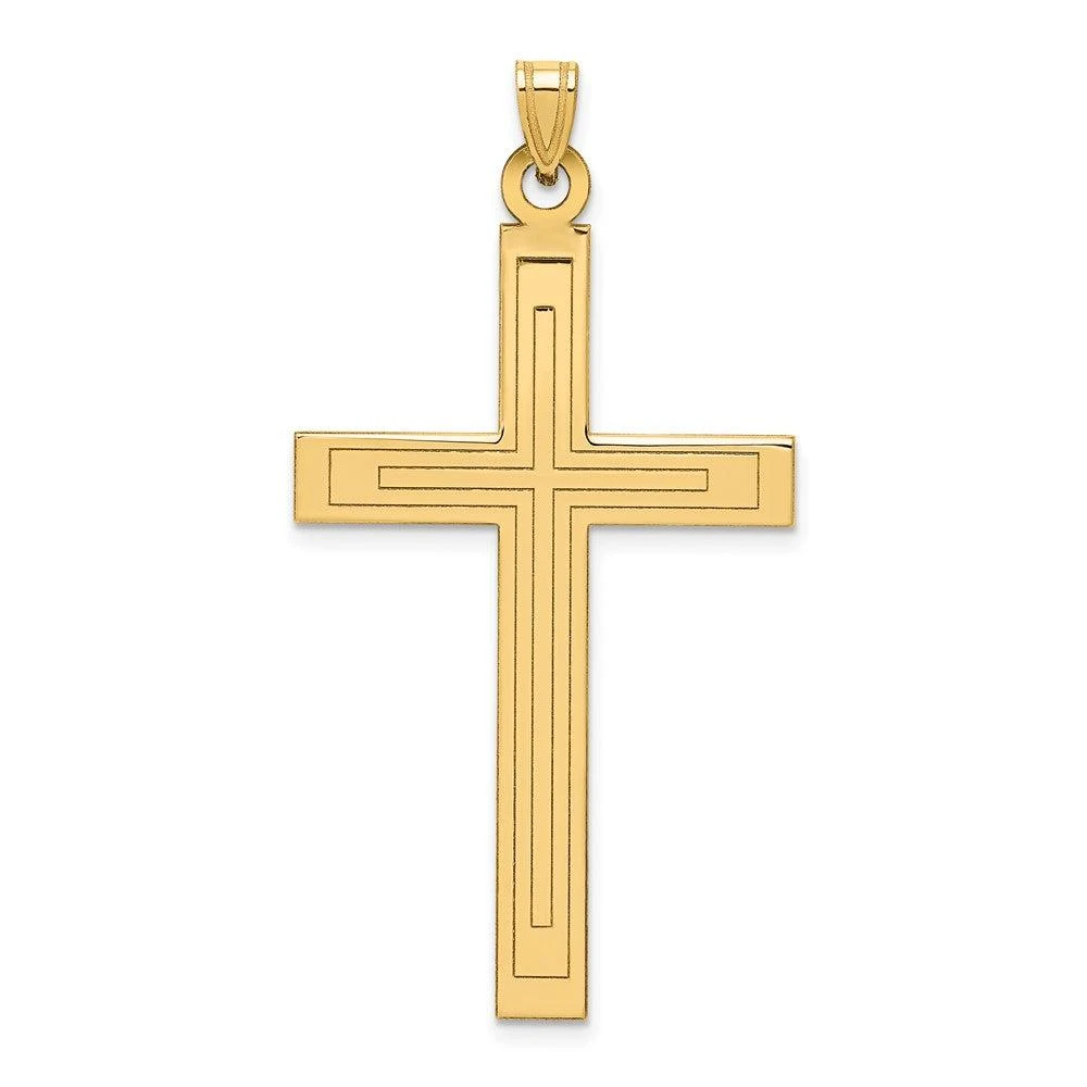 Diamond2Deal 14k Yellow Gold Solid Laser Etched Cross Pendant 1