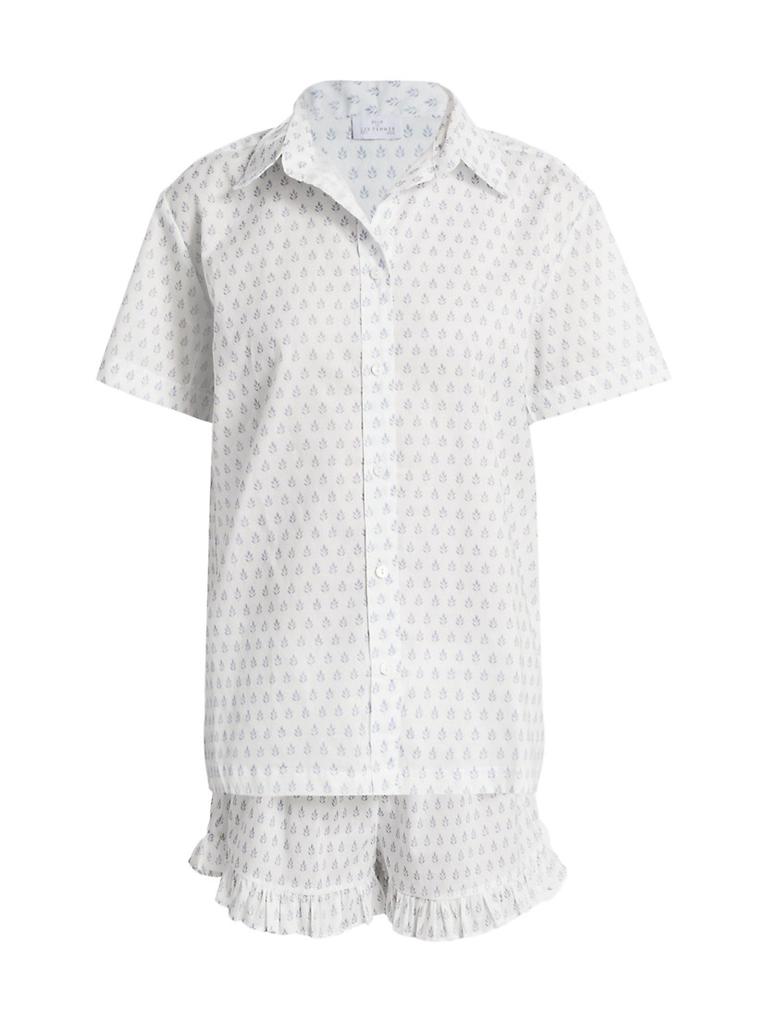 Pour Les Femmes Karl Cotton Leaf-Print Frill Pajamas