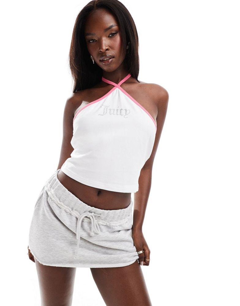 Juicy Couture Juicy Couture cross over logo halter neck top in white/red