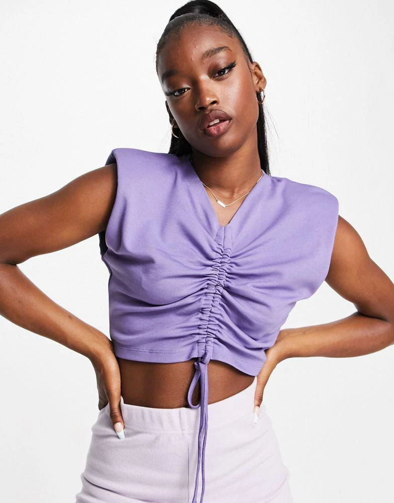 NA-KD NA-KD co-ord ruched front crop top in purple 3
