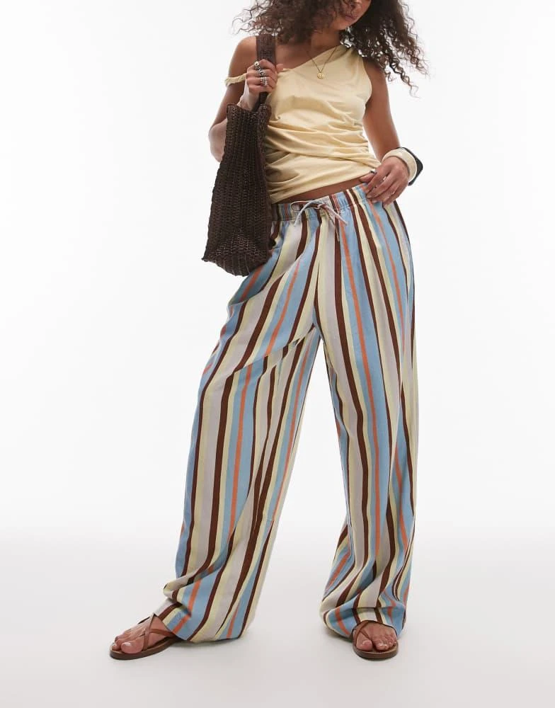 Topshop Topshop linen balloon trouser in blue multi stripe 1
