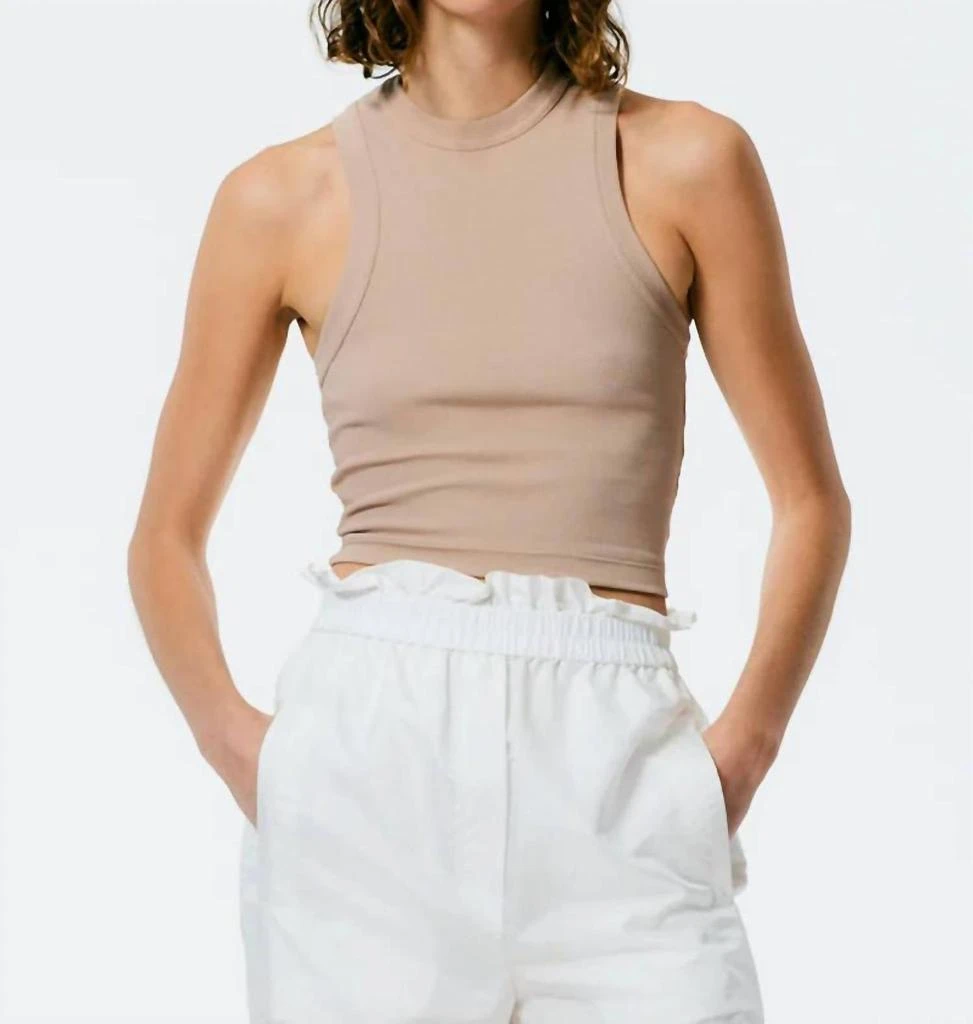 Tibi Ribbed Cropped Tank In Sand 1
