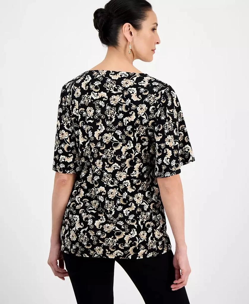 JM Collection Petite Floral-Print Flutter-Sleeve Top, Exclusively at Macy's 2