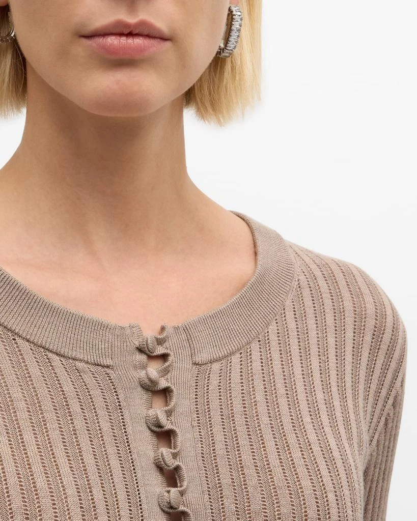 ADAM LIPPES Parker Cashmere-Silk Rib Knit Long-Sleeve Henley Sweater 5