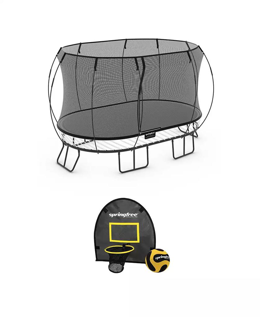 Springfree Trampoline 8 ft x 13 ft Large Oval + FlexrHoop Bundle – Springless Fun with Goal Hoop Attachment Accessories (Included Basketball 
Pump)