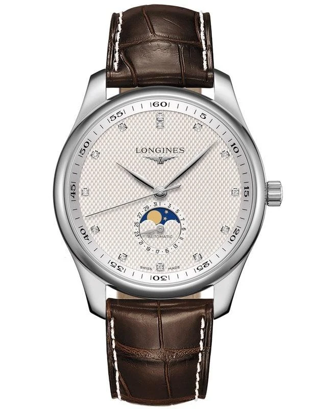 Longines Longines Master Collection Automatic 42mm Silver Diamond Dial Brown Leather Strap Men's Watch L2.919.4.77.3 1