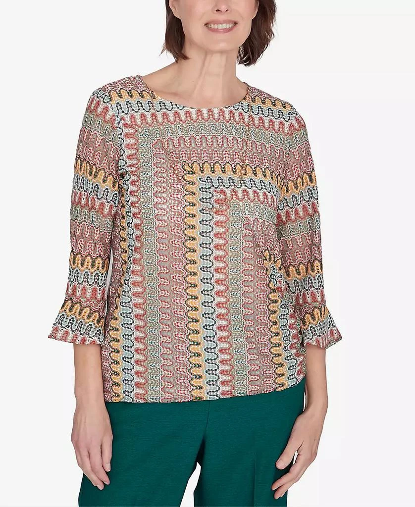 Alfred Dunner Petite Emerald Isle Spliced Texture Top with A Drawstring Hemline 1