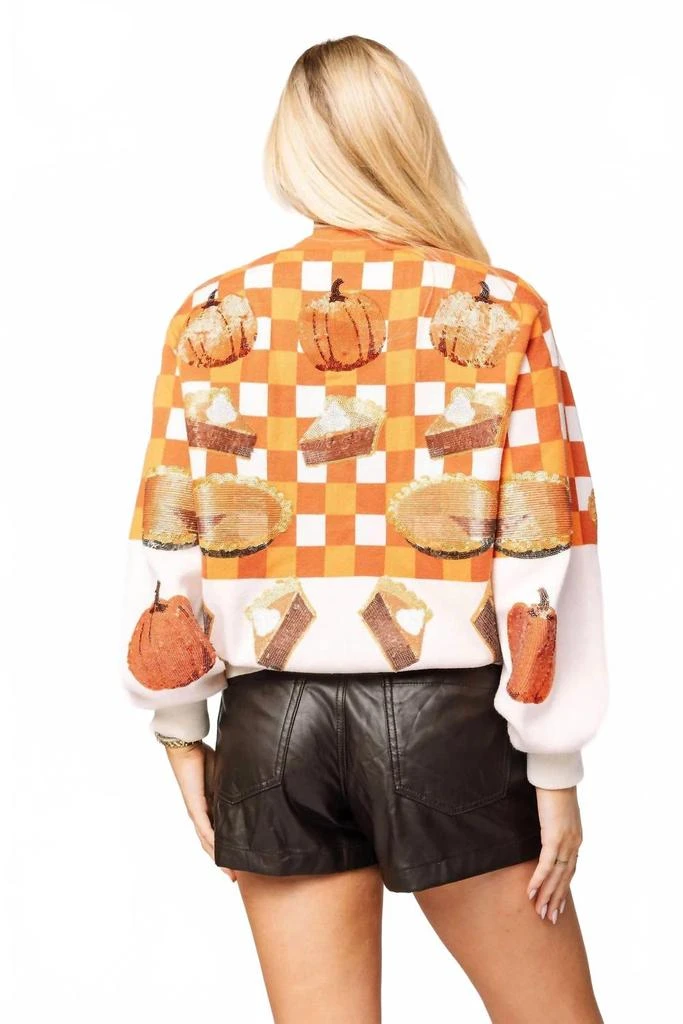QUEEN OF SPARKLES Checkered Pumpkin Pie Button Up Cardigan In Orange 
White 4