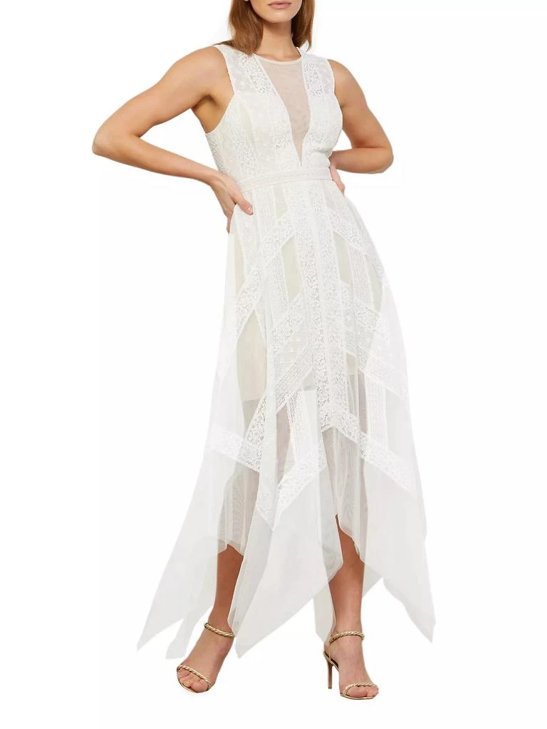 BCBG Andi Asymmetric Lace &amp; Tulle Maxi Dress 3