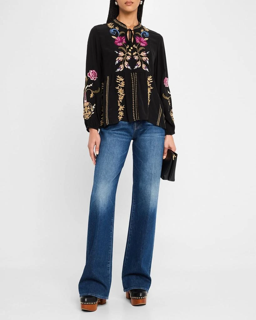 Johnny Was Steffania Floral-Embroidered Silk Blouse 2