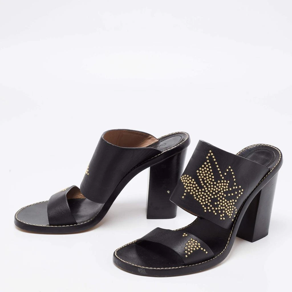 Chloé Chloe Black/Gold Studded Leather Slide Sandals Size 41 2
