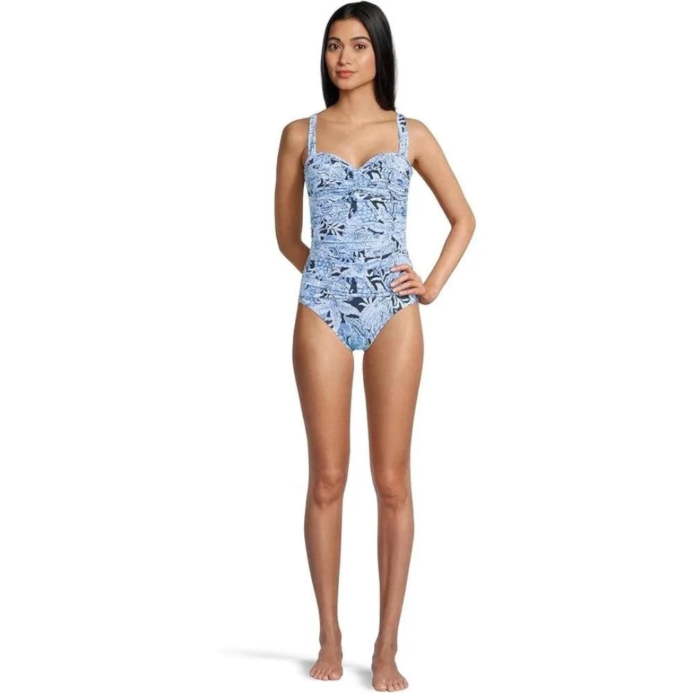 Lilly Pulitzer Solaria Swimsuit Women's Blue Tropical Ruched One Piece RED415 5