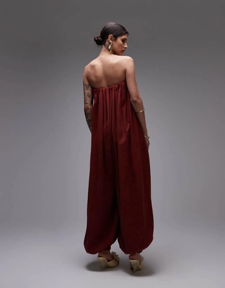 ASOS ASOS DESIGN modal bandeau bubble hem jumpsuit in brick red 2