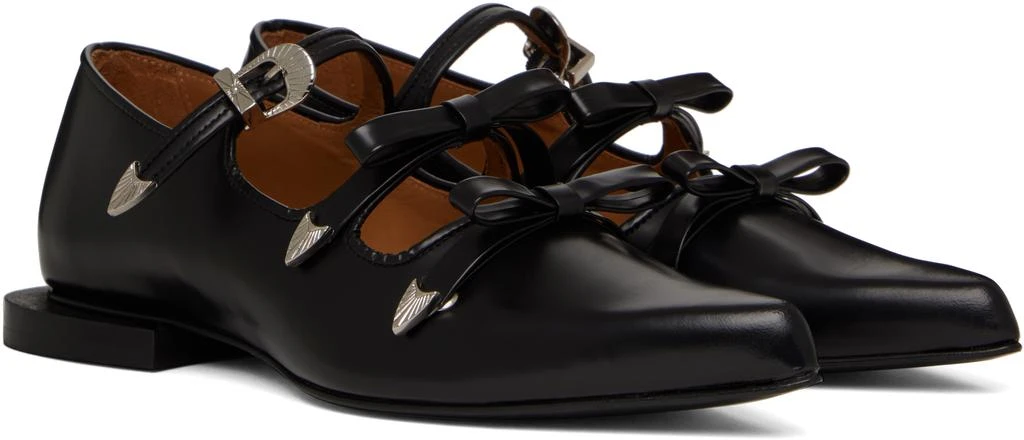 Toga Pulla Black Pointed Toe Ribbon Ballerina Flats 4