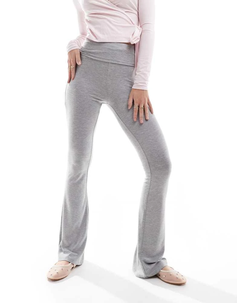 Miss Selfridge Miss Selfridge low rise deep fold over waistband flare legging in grey marl 4