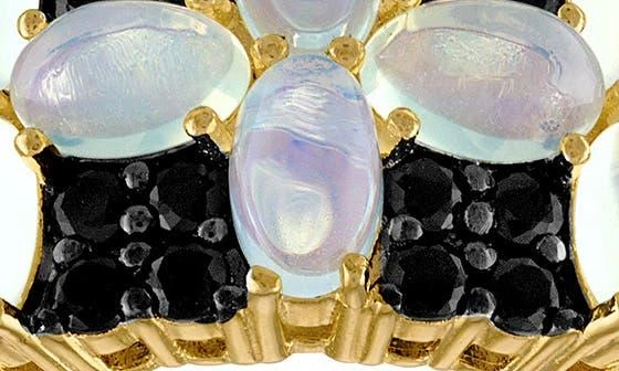 FZN 14K Gold Over Sterling Silver Opal 
Black Spinel Statement Ring 3