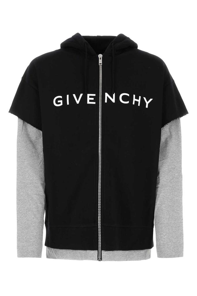 Shop Givenchy Logo Printed Layered Zip-Up Hoodie on Sale at