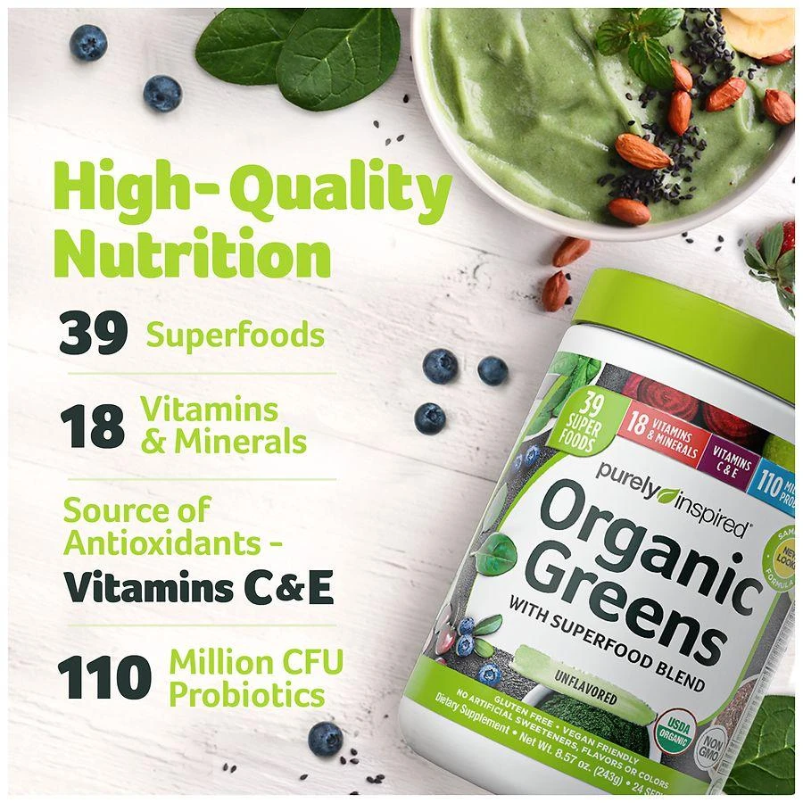 Purely Inspired Organic Super Greens Powder with Superfoods & Multivitamins Unflavored 5
