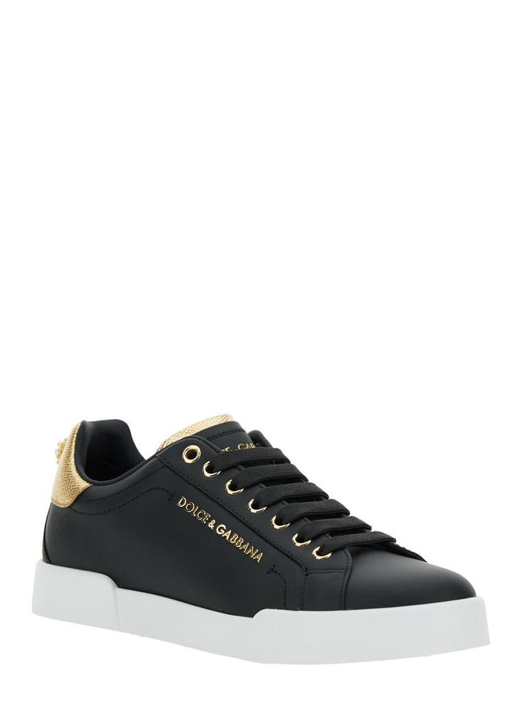 Dolce & Gabbana Black Low Top Sneakers With Logo Lettering On The Tongue And Logo Detail On The Heel In Leather Woman
