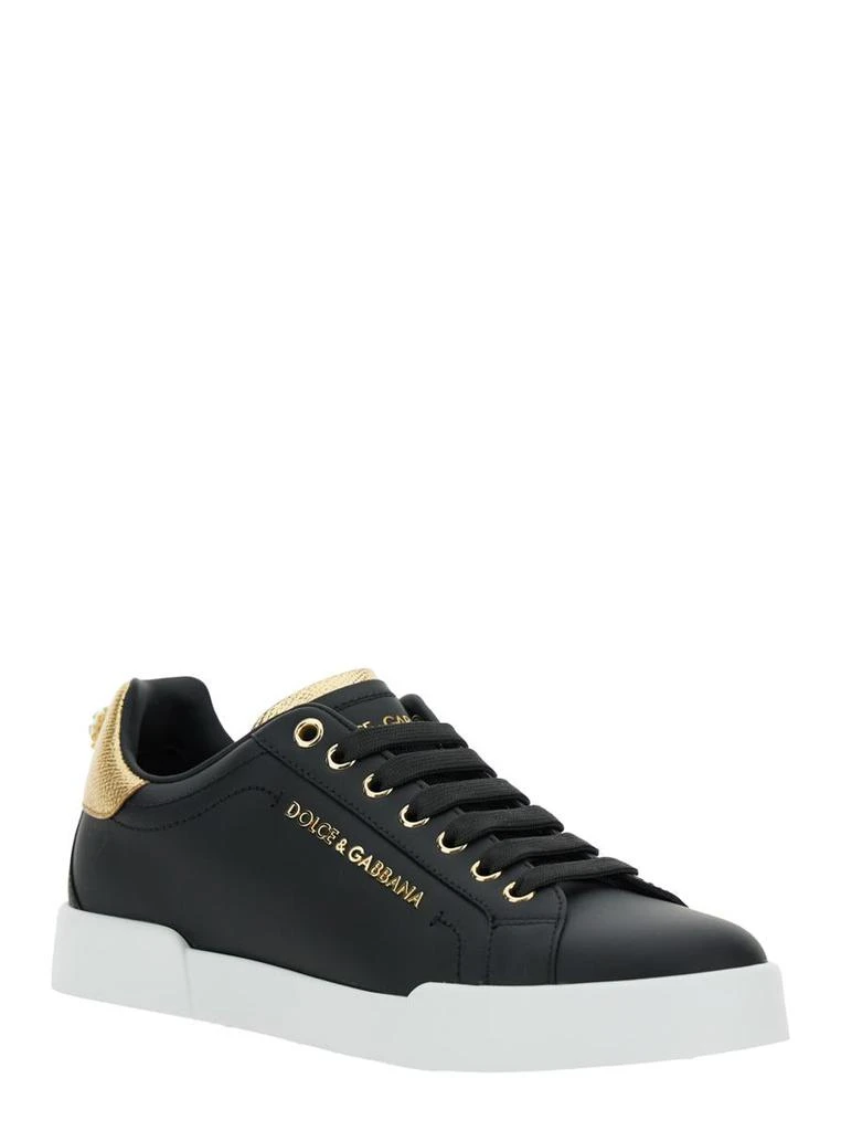Dolce & Gabbana Black Low Top Sneakers With Logo Lettering On The Tongue And Logo Detail On The Heel In Leather Woman 2