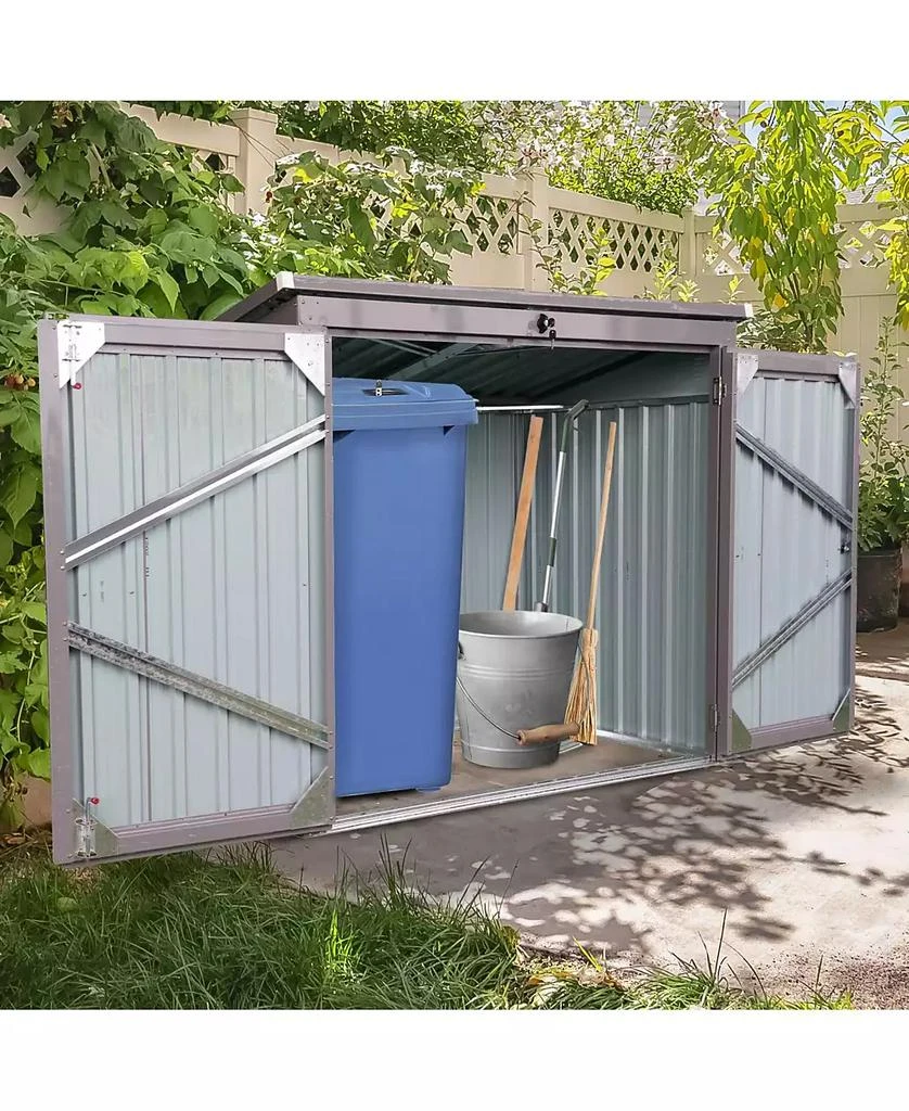 LUCKY ONE Mondawe 62"x40"x52"Stainless Galvanized Steel Bin Shed Stores 2 Trash Cans for Garbage Storage 3
