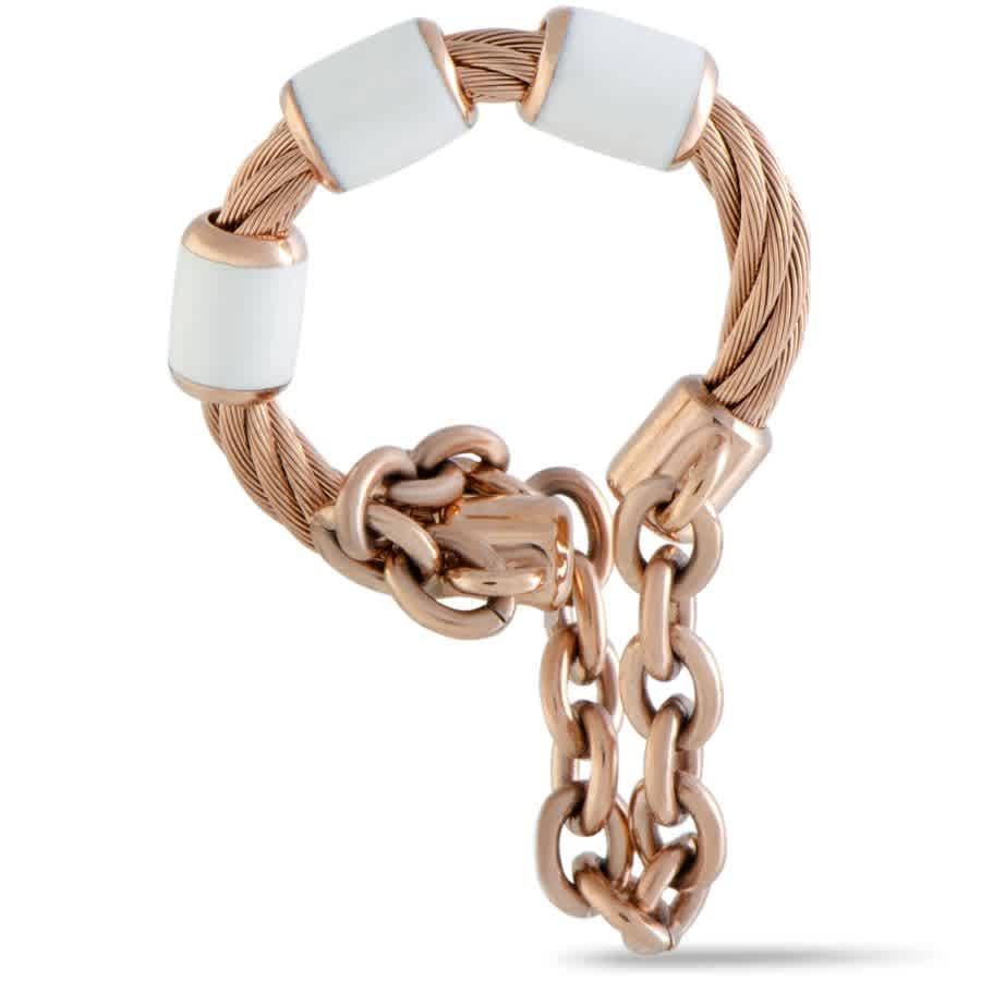 Charriol St. Tropez Stainless Steel and Pink PVD White Enamel Cable and Chain Band Ring