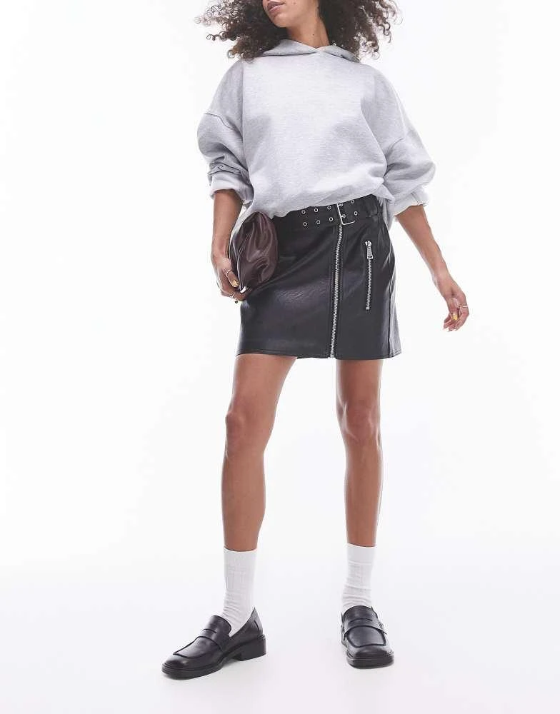 Topshop Topshop Faux leather biker mini skirt in black 1