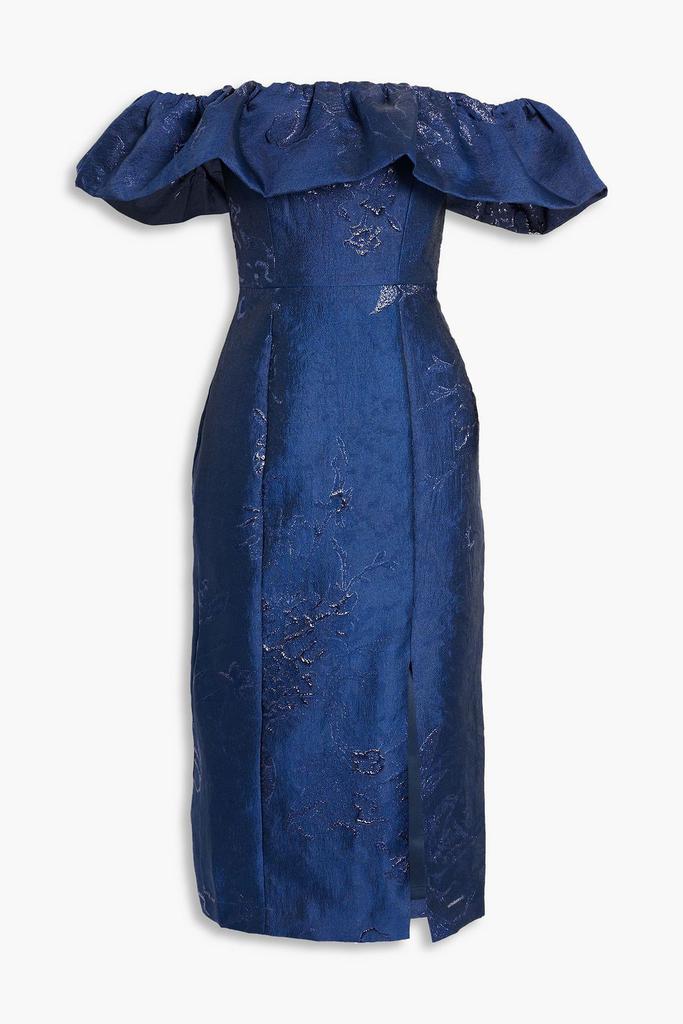 Monique Lhuillier Off-the-shoulder metallic fil coupé cloqué midi dress