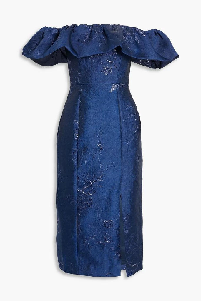 Monique Lhuillier Off-the-shoulder metallic fil coupé cloqué midi dress 1
