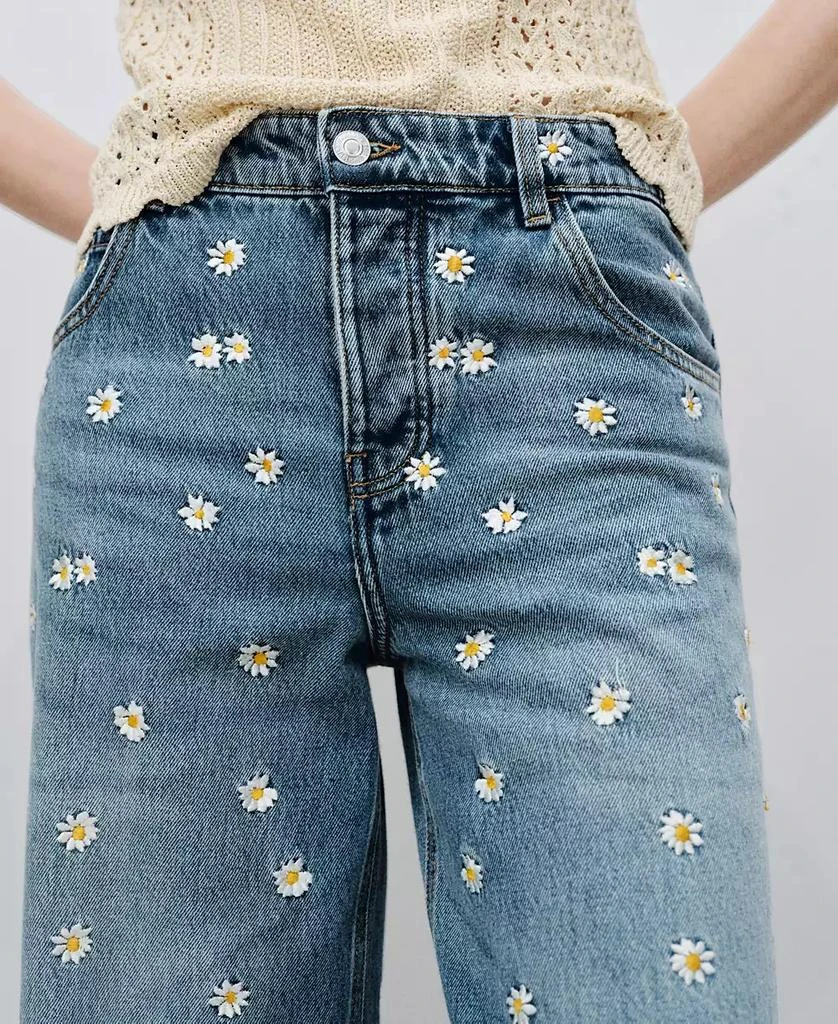 Mango Women's Flower-Embroidered Wide Leg Jeans 5