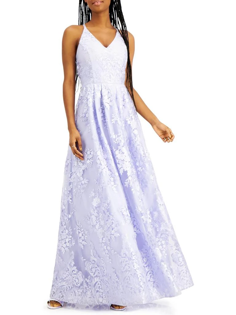 BCX Juniors Womens Floral Embroidered Maxi Evening Dress 1