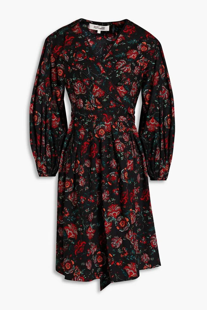 Diane von Furstenberg Barbe pleated floral-print cotton-blend poplin mini wrap dress 1