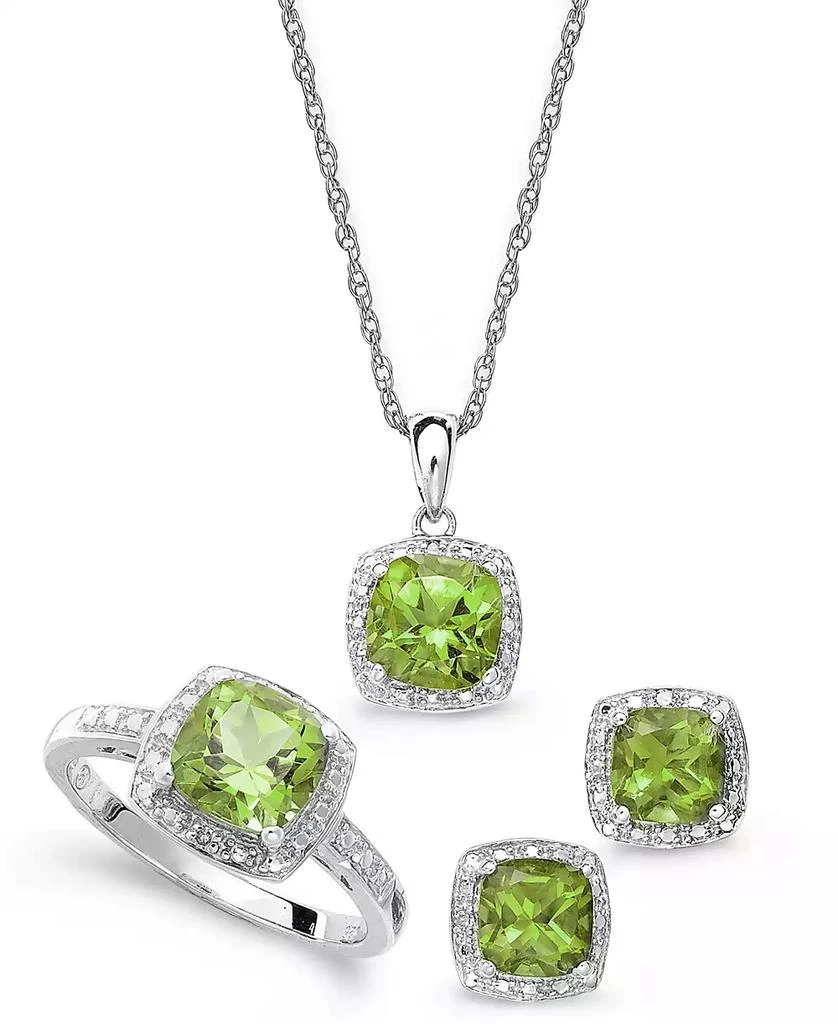 Macy's Sterling Silver Jewelry Set, Peridot (4-3/4 ct. t.w.) and Diamond Accent Necklace, Earrings and Ring Set 1