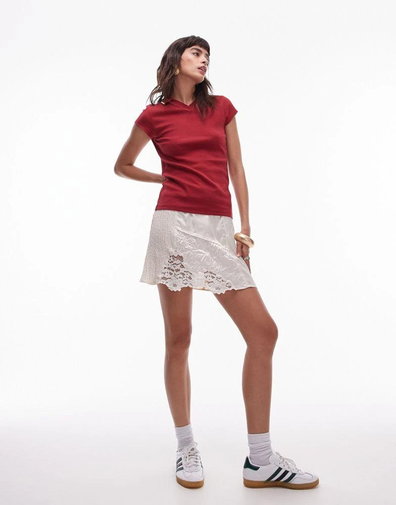 Topshop Topshop tipped shrunken polo top in red 3
