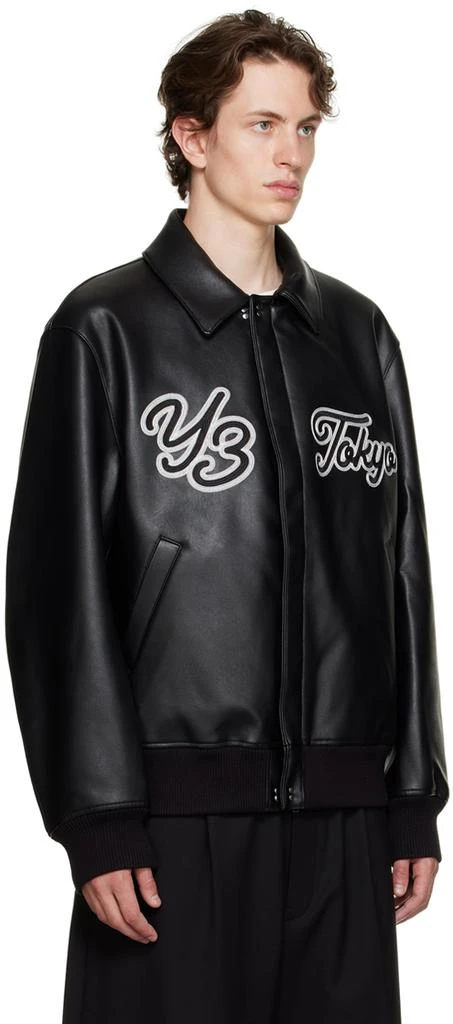 Y-3 Black Collared Faux-Leather Bomber Jacket 2