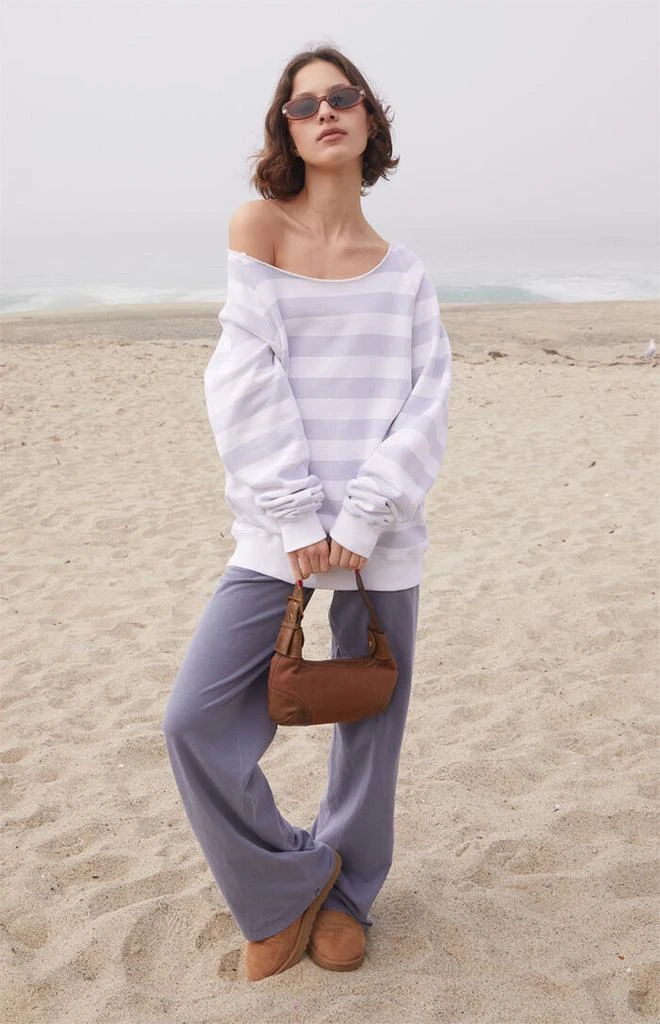 John Galt Striped Fleece Off-The-Shoulder Sweatshirt 4