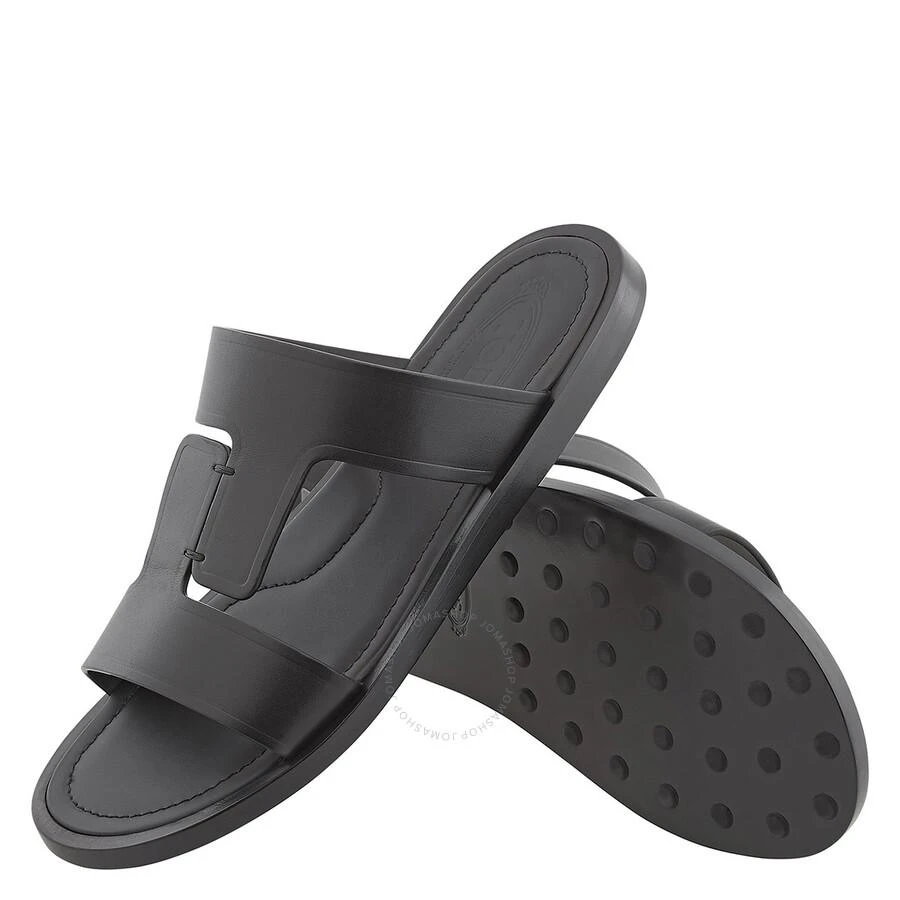 Tod's Men's Black Flat Leather Sandals 2