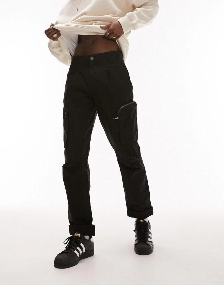 Topman Topman straight cargo trousers in black 1