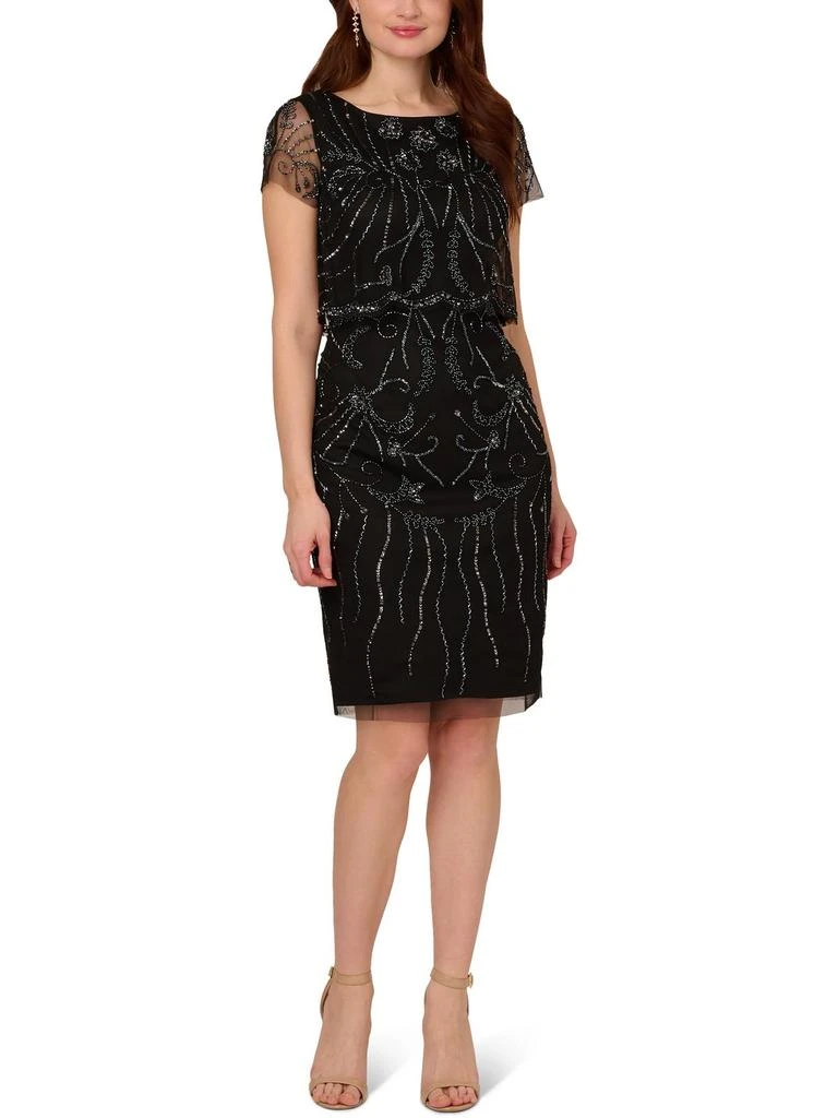 Adrianna Papell Womens Beaded Midi Cocktail and Party Dress 6