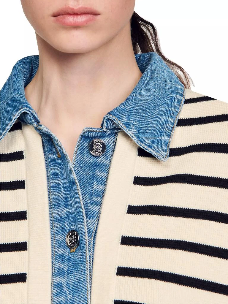 Sandro Stripy Knit and Denim Coatigan 5