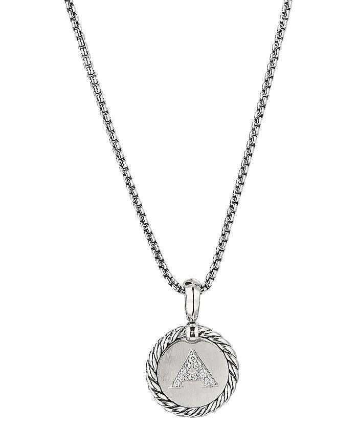 David Yurman Sterling Silver Cable Collectibles Initial Charm Necklace with Diamonds, 18"