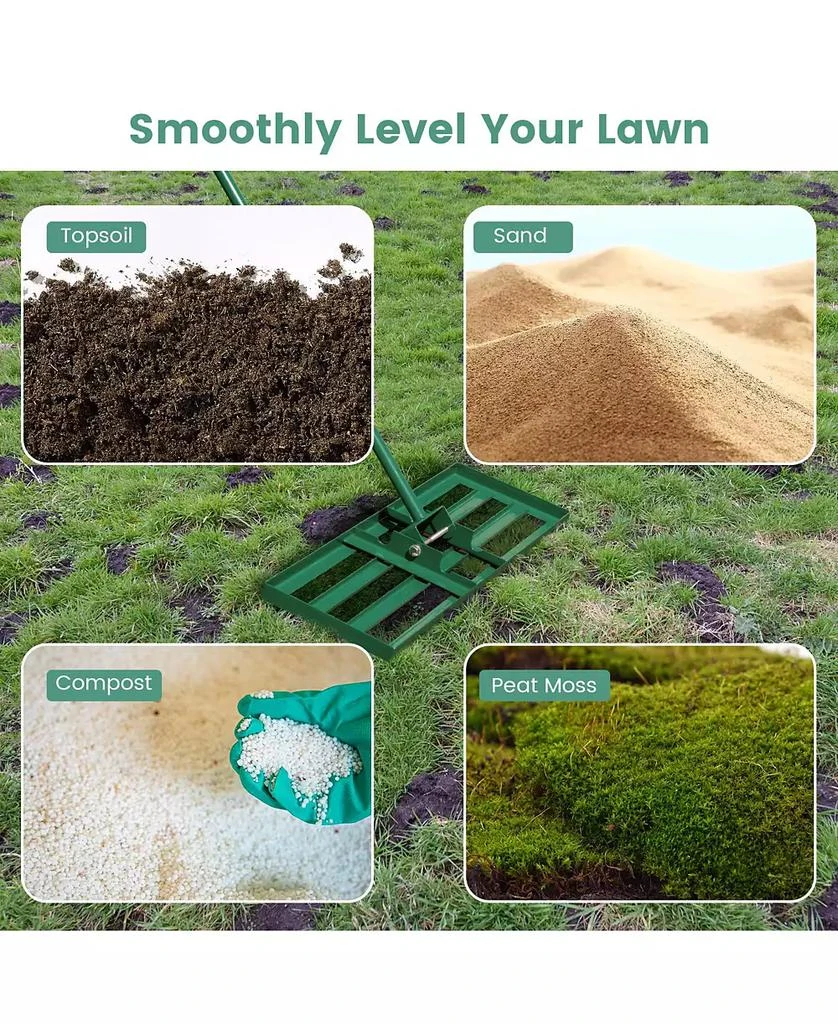 GOUUN 30 x 10 Inch Lawn Leveling Rake with Ergonomic Handle 7