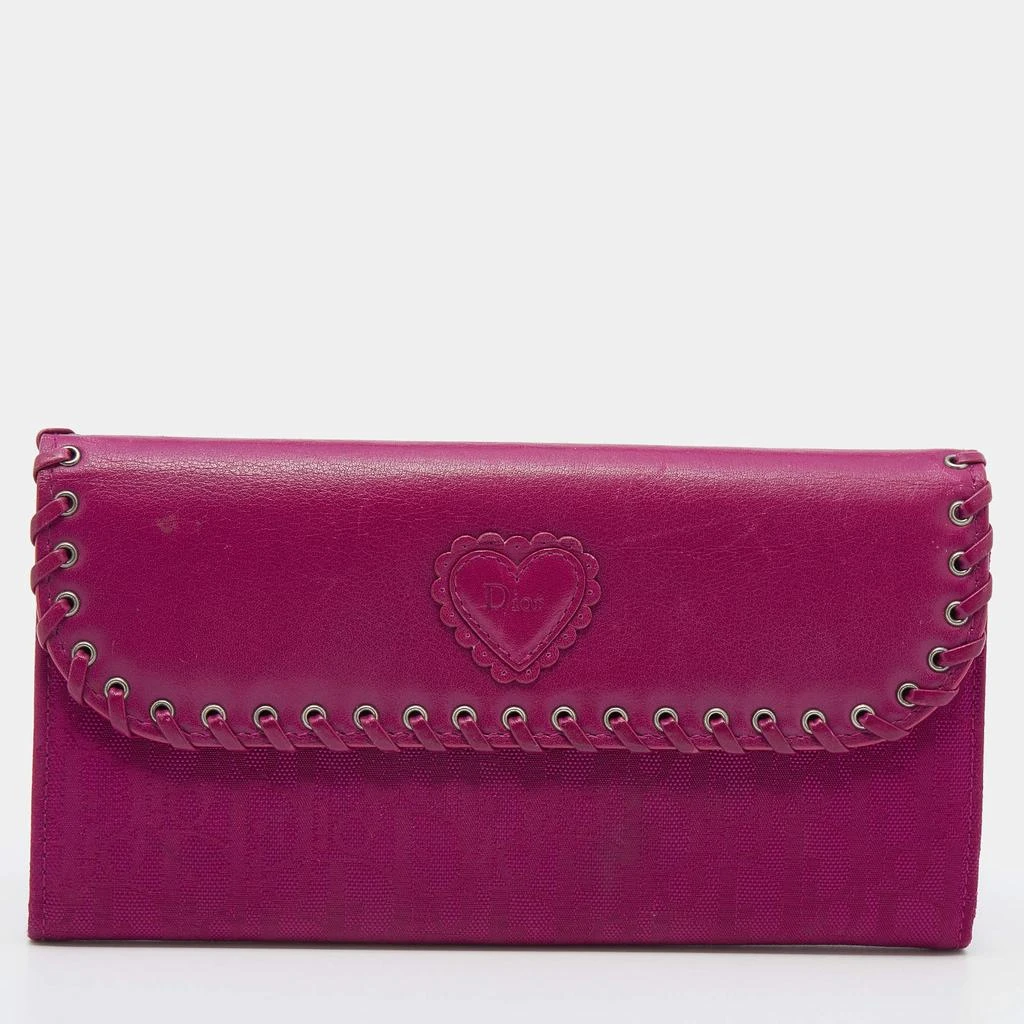 Dior Dior Pink Oblique Canvas and Leather Trim Flap Continental Wallet 1