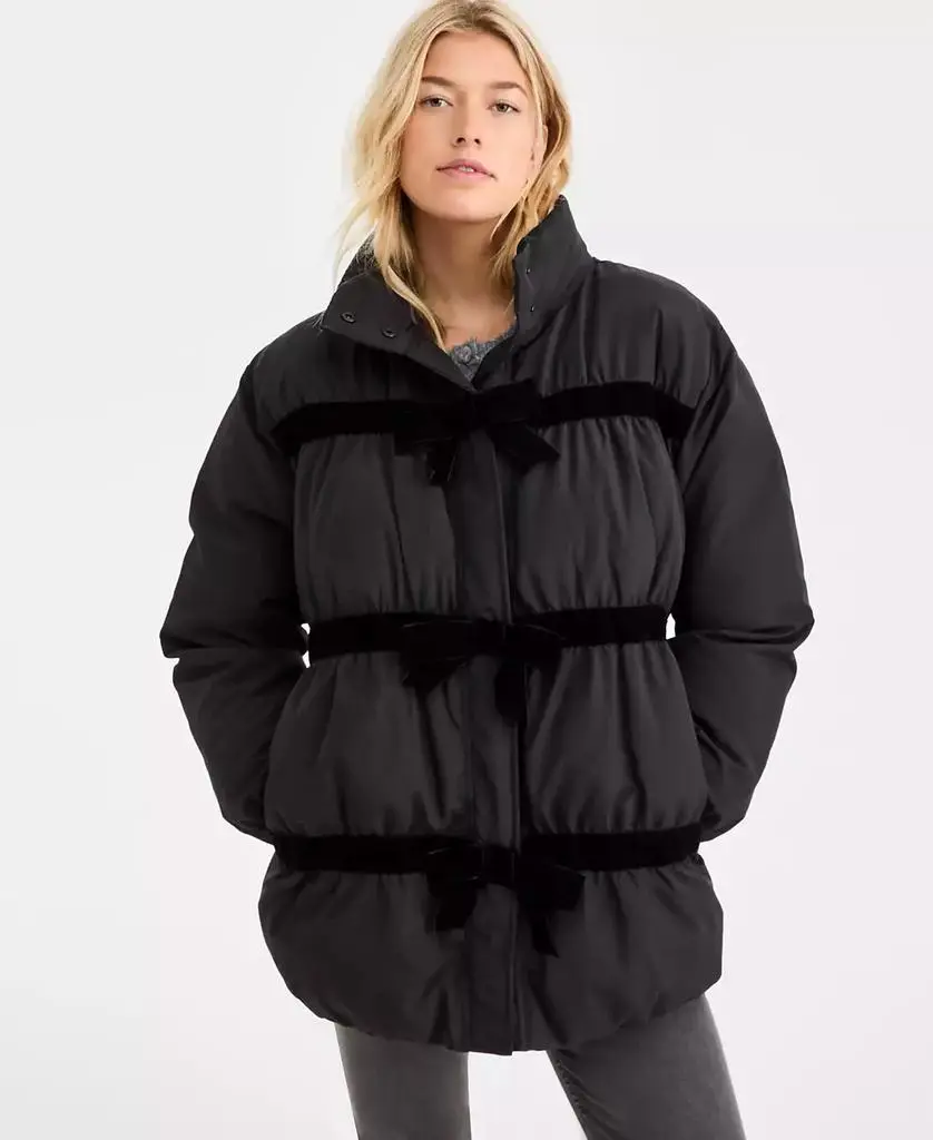 On 34th Women's Oversized Velvet Bow Puffer Jacket, Macy's Exclusive
