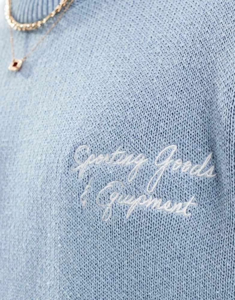 Only & Sons ONLY & SONS relaxed fit jumper with embroidery in light blue 3