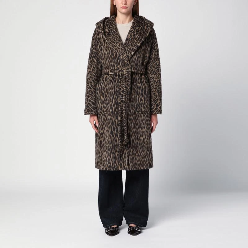 TAGLIATORE Wool blend leopard print dressing gown coat 1