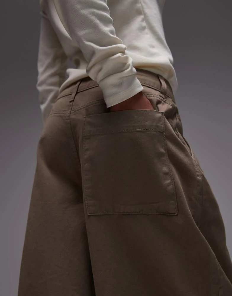 Topshop Topshop seam detail barrel leg trouser in mushroom 2