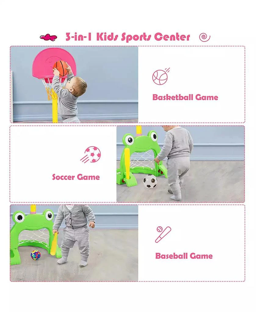 Costway 3-in-1 Kids Basketball Hoop Set Adjustable Sports Activity Center w/Balls 8